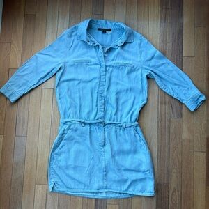 Stella & Jamie Chambray Mini Shirt Dress with Snap Buttons